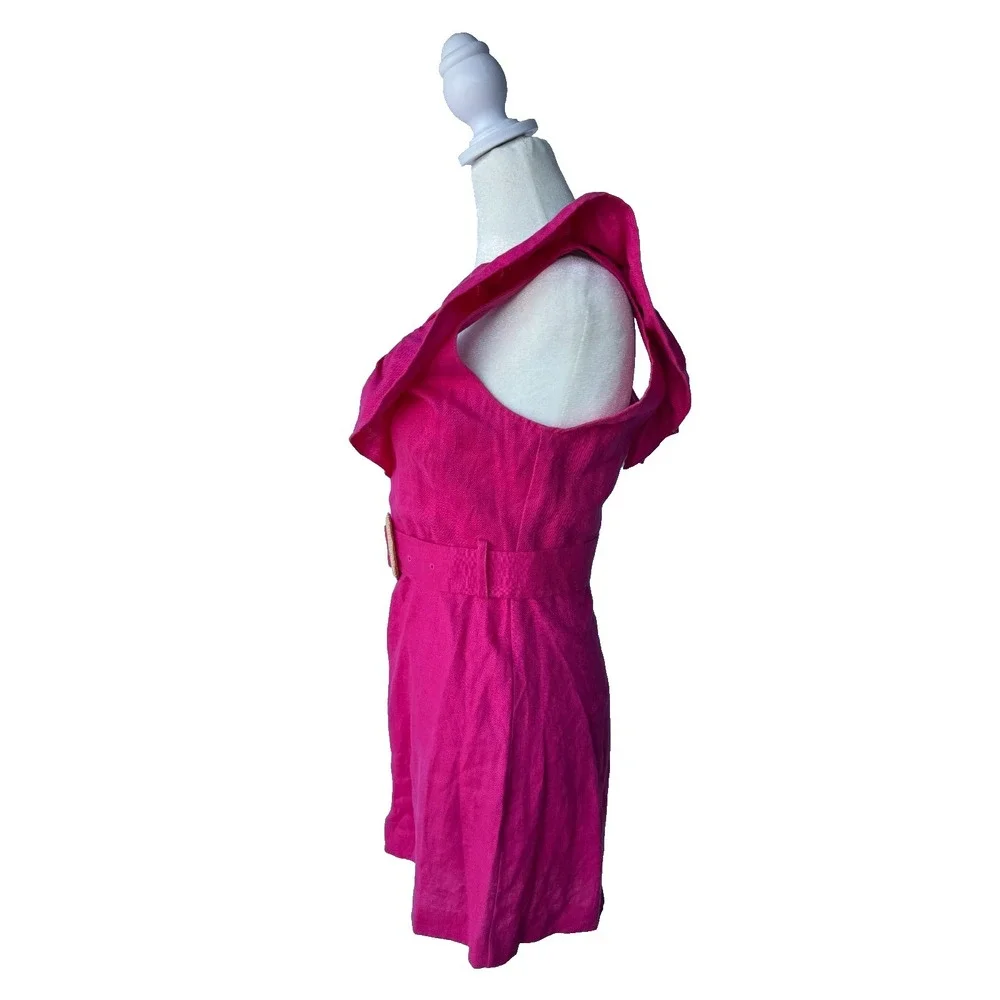 Mango MNG Pink Linen Ruffle‎ Romper S Tropical Vacation Barbiecore Boho Romantic